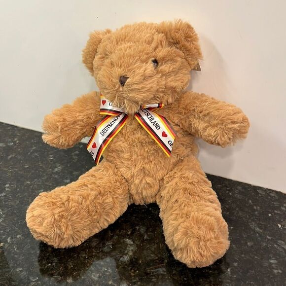 Beige Plush Bear -Deutschland Ribbon-Hildes Souvenirs. Size 11” - Picture 1 of 9